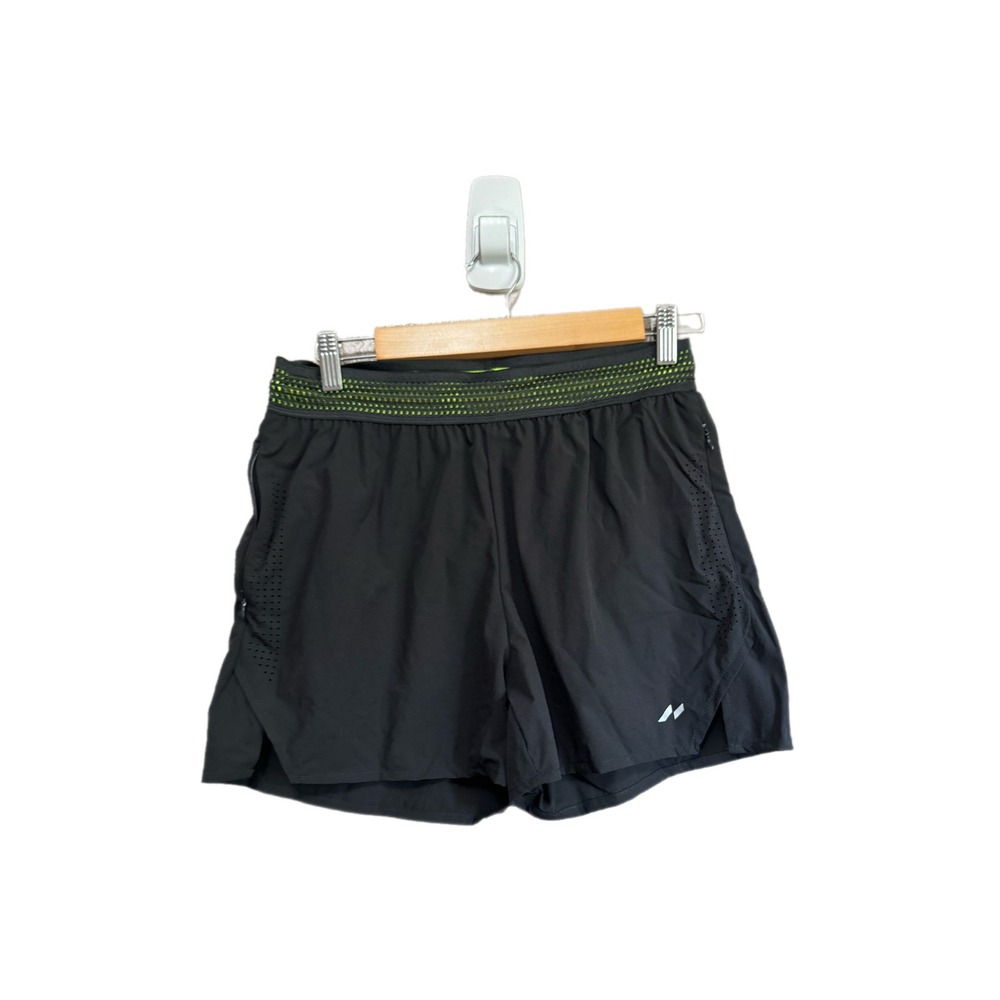 AHA Active Running Shorts Mens M Black Neon Excellent Perforated Zipper Pocket